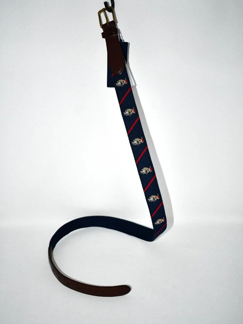 Polo Ralph Lauren Polo Bear Leather-Trim Belt in Navy Multi Size:34 #405P0787201